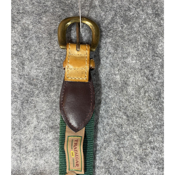 Trafalgar Belt Mens Size 30 Green Surcingle Canvas Leather Tabs Brass Buckle - Picture 9 of 13